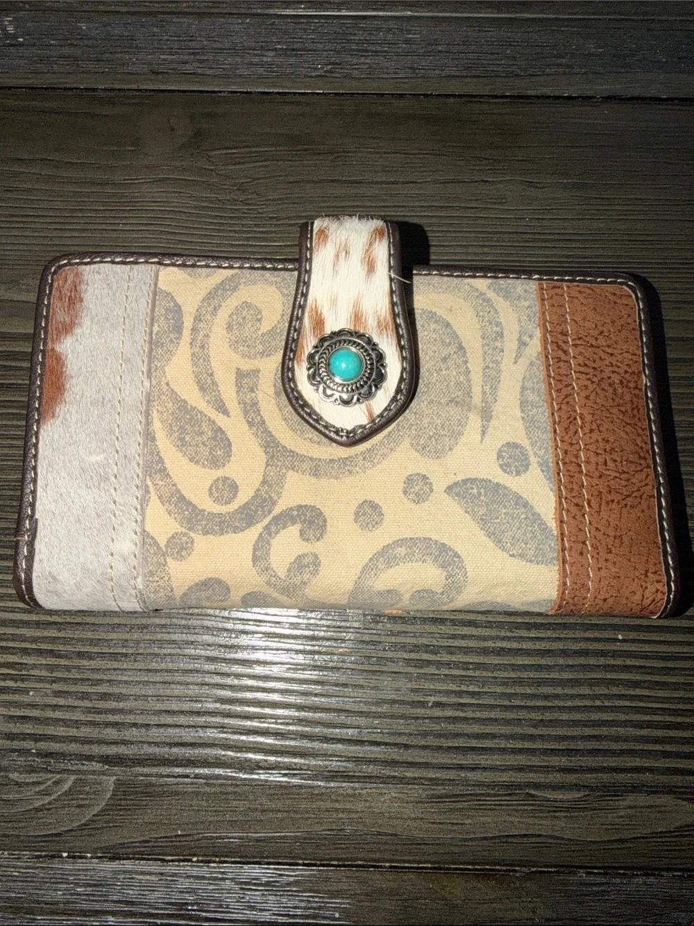 Montana West Beige Tan Brown Turquoise Accent Wallet